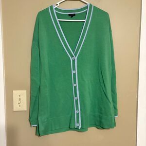 Talbots Sweater Long Sleeve Button Front Cardigan Cotton Blend Green Blue Large